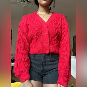 Urban outfitters bright red cable knit cardigan.